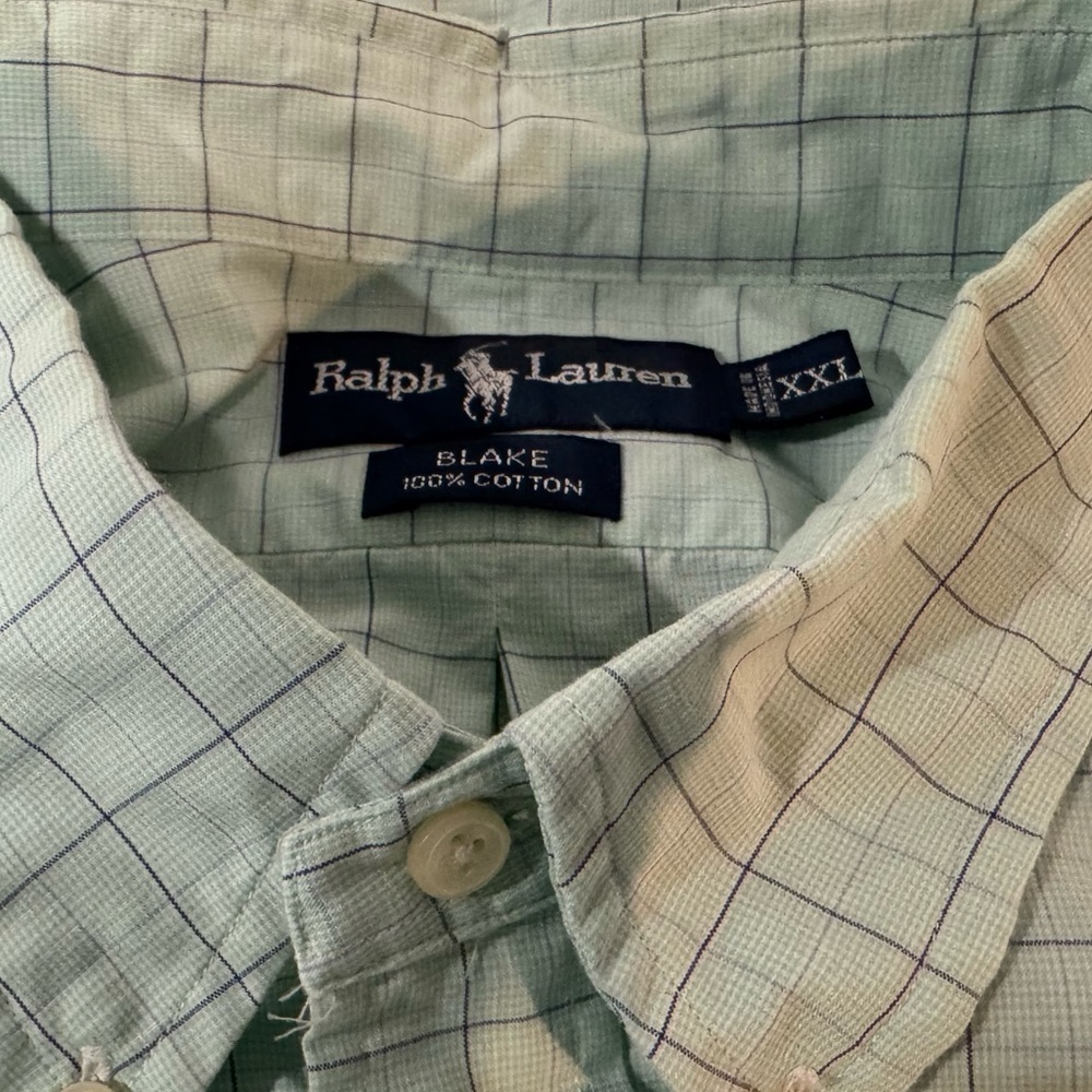 Ralph Lauren Blake 100% Cotton Short Sleeve Shirt Light Green Plaid Size XXL - Picture 6 of 8